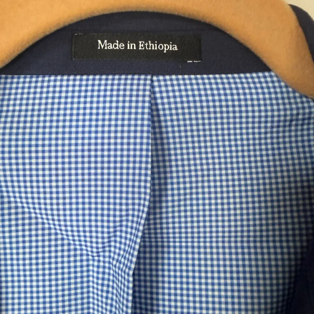 Egara Men's 44 Long Skinny Fit Stretch Suit Blazer Navy Blue Gingham Lined